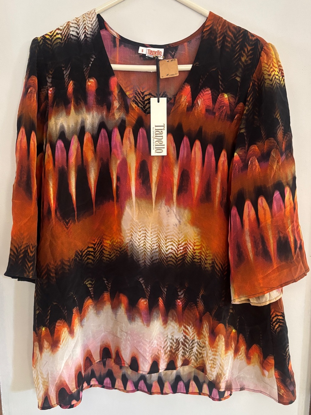 Tianello NWT 100% Washable Silk Short Sleeve Shirt Blouse Wearable Art Size Smal